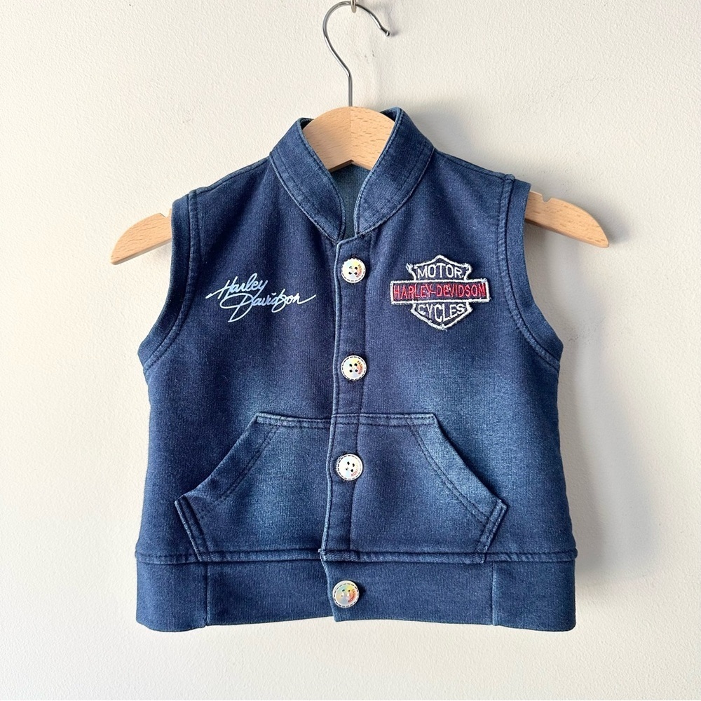 Hunur Kids Wear Harley-Davidson Embroidered Soft Denim Vest